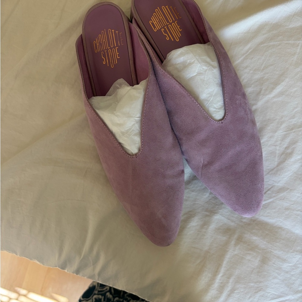 Charlotte Stone Lilac Suede Pointed Mules - Size 10 Slip On Flats - Picture 3 of 8